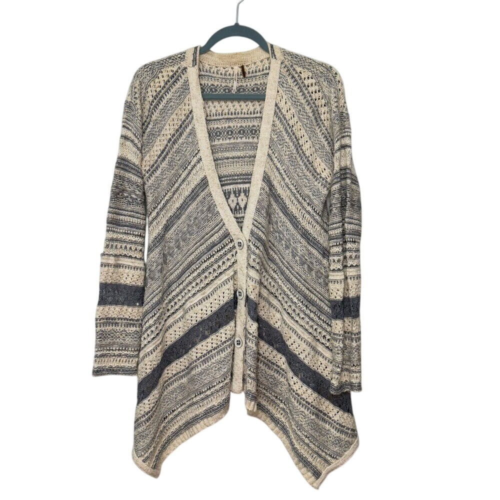 FREE PEOPLE Women's  Beige Gray Draped Flowy Cardigan Size Medium